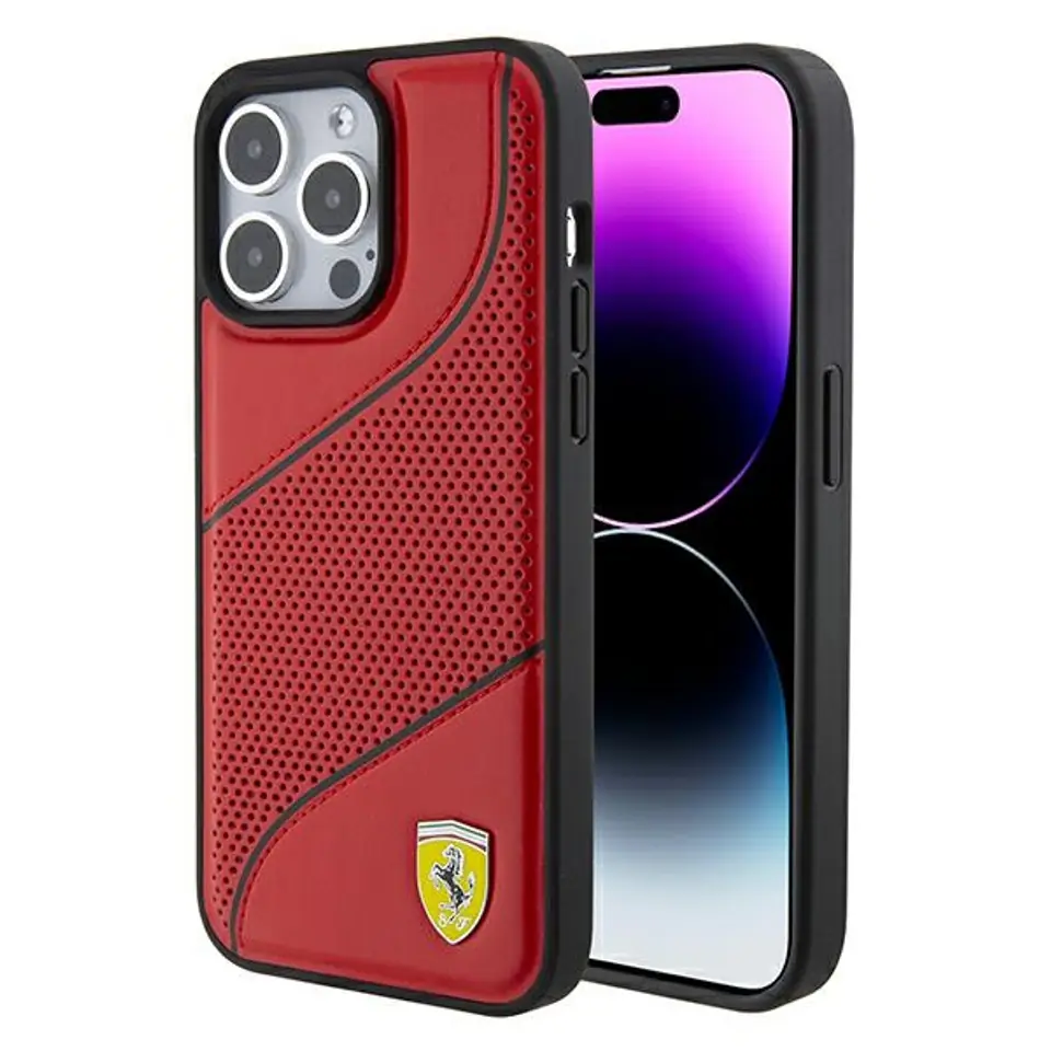 ⁨Ferrari FEHCP15LPWAR iPhone 15 Pro 6.1" czerwony/red hardcase Perforated Waves Metal Logo⁩ w sklepie Wasserman.eu