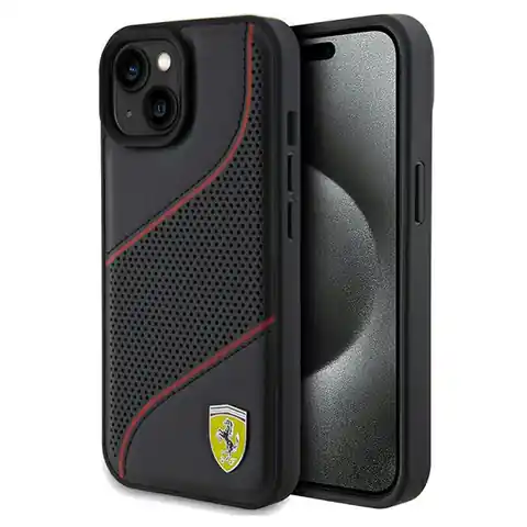 ⁨Ferrari FEHCP15SPWAK iPhone 15 / 14 / 13 6.1" czarny/black hardcase Perforated Waves Metal Logo⁩ w sklepie Wasserman.eu