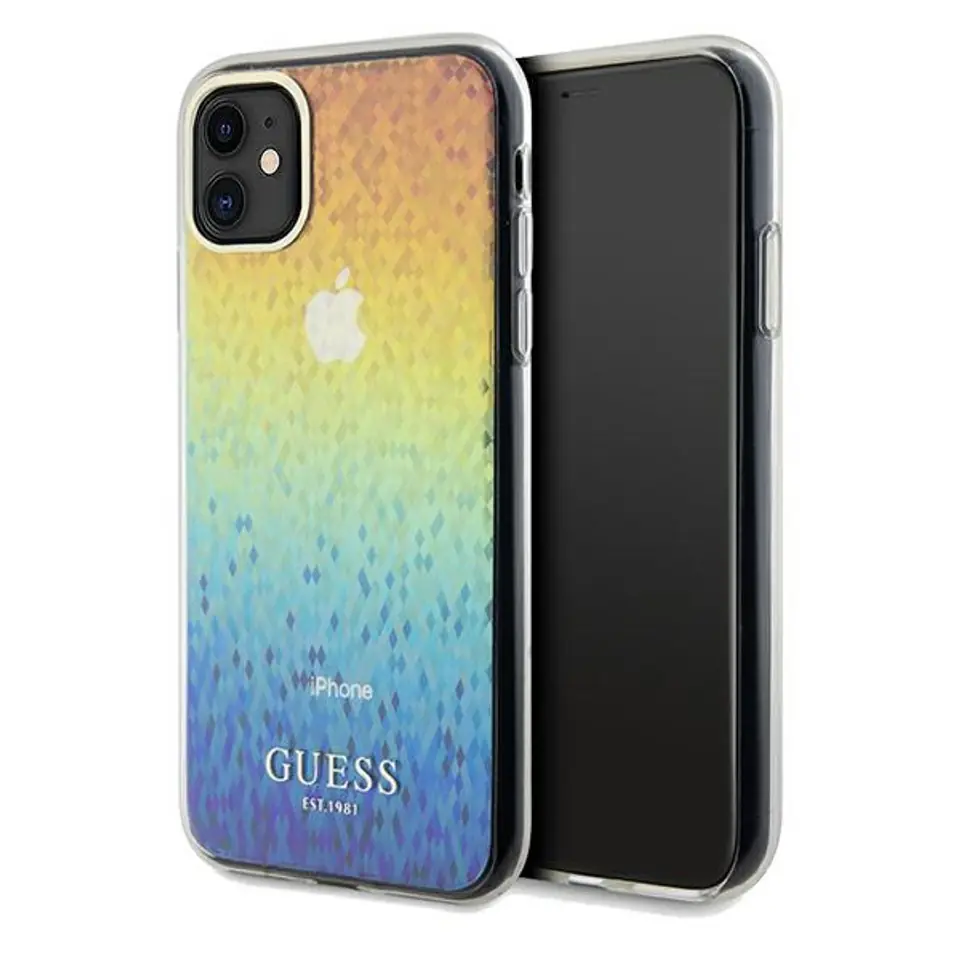 ⁨Guess GUHCN61HDECMI iPhone 11 / Xr 6.1" wielokolorowy hardcase IML Faceted Mirror Disco Iridescent⁩ w sklepie Wasserman.eu