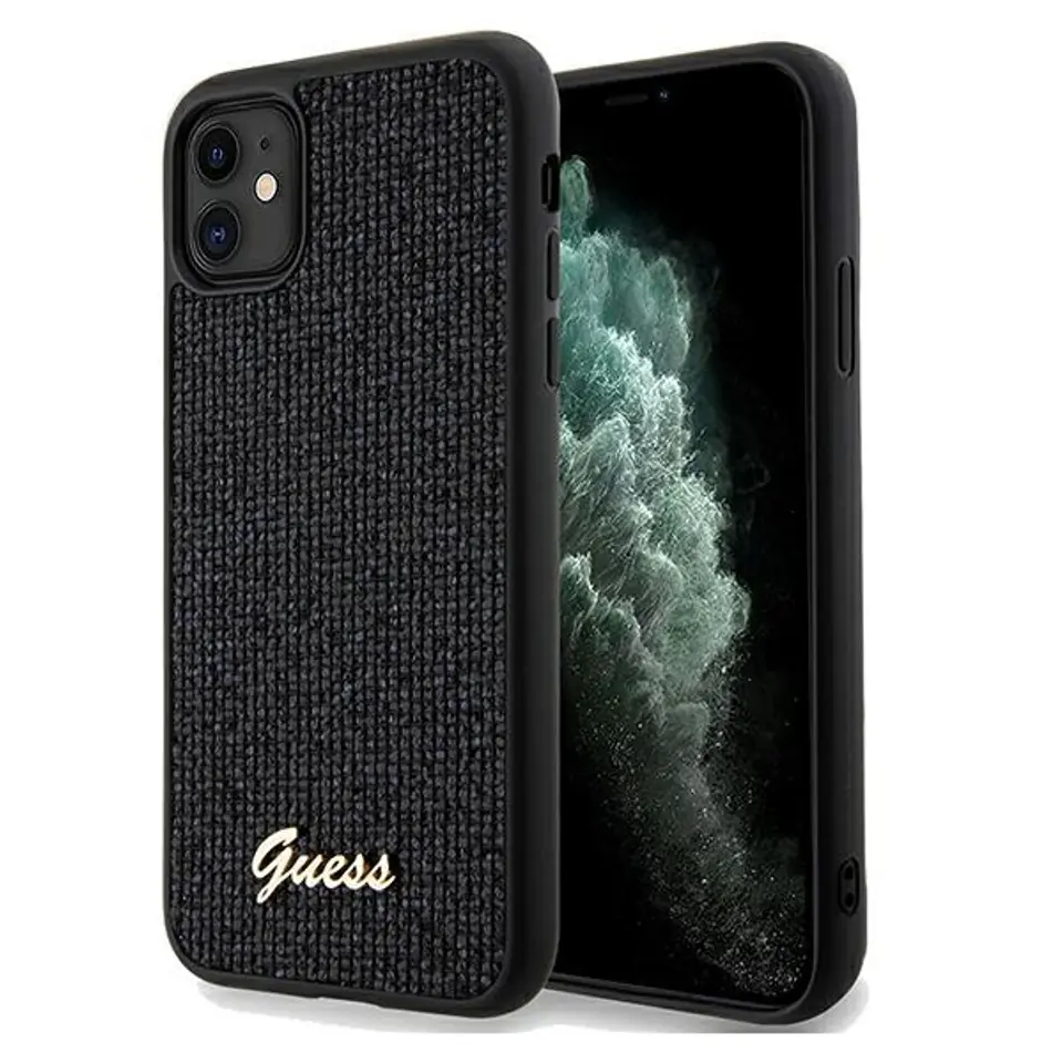 ⁨Guess GUHCN61PMSDGSK iPhone 11 / Xr 6.1" czarny/black hardcase Disco Metal Script⁩ w sklepie Wasserman.eu