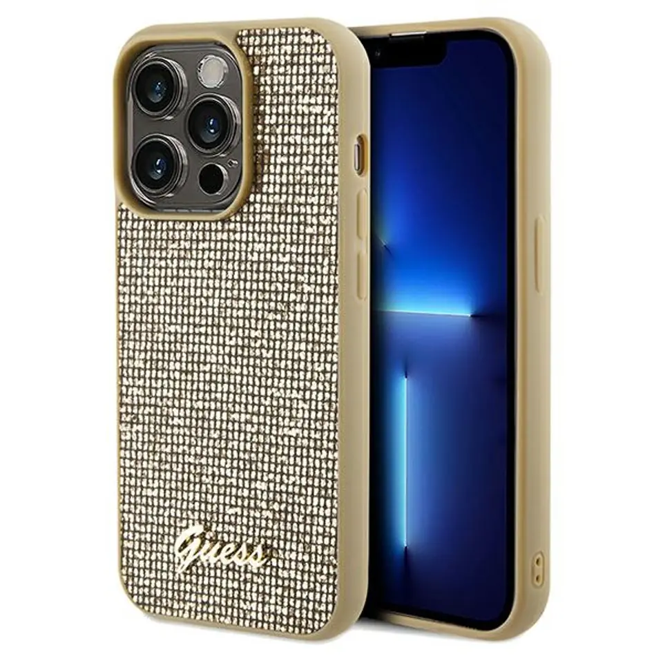 ⁨Guess GUHCP14XPMSDGSD iPhone 14 Pro Max 6.7" złoty/gold hardcase Disco Metal Script⁩ w sklepie Wasserman.eu