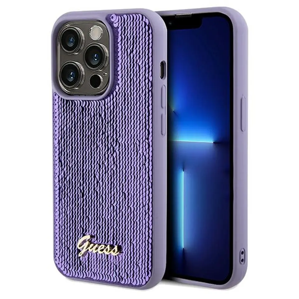 ⁨Guess GUHCP14XPSFDGSU iPhone 14 Pro Max 6.7" fioletowy/purple hardcase Sequin Script Metal⁩ w sklepie Wasserman.eu