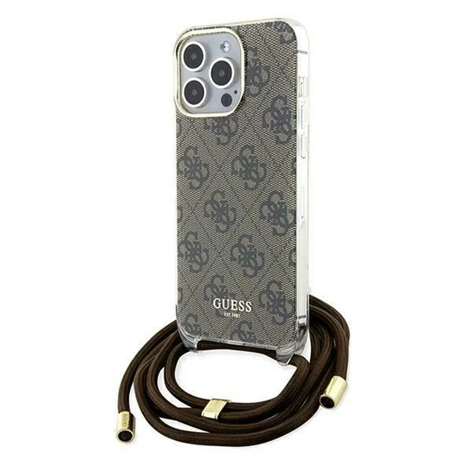 ⁨Guess GUHCP15LHC4SEW iPhone 15 Pro 6.1" brązowy/brown hardcase Crossbody Cord 4G Print⁩ w sklepie Wasserman.eu