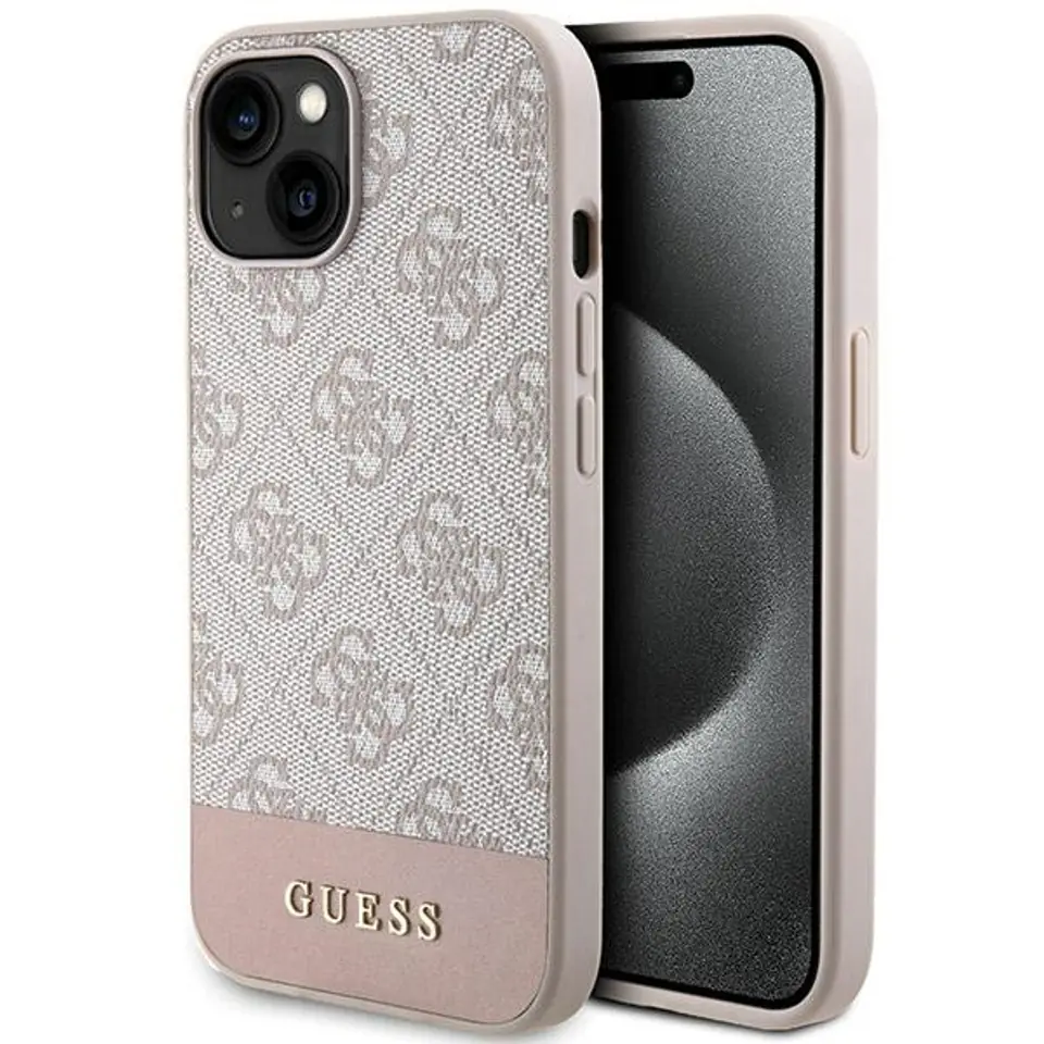 ⁨Guess GUHCP15SG4GLPI iPhone 15 / 14 / 13 6.1" różowy/pink hardcase 4G Stripe Collection⁩ w sklepie Wasserman.eu