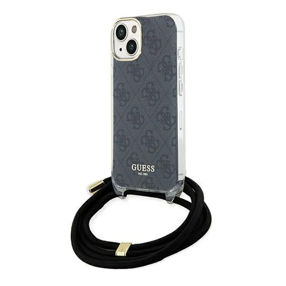⁨Guess GUHCP15SHC4SEK iPhone 15 / 14 / 13 6.1" czarny/black hardcase Crossbody Cord 4G Print⁩ w sklepie Wasserman.eu