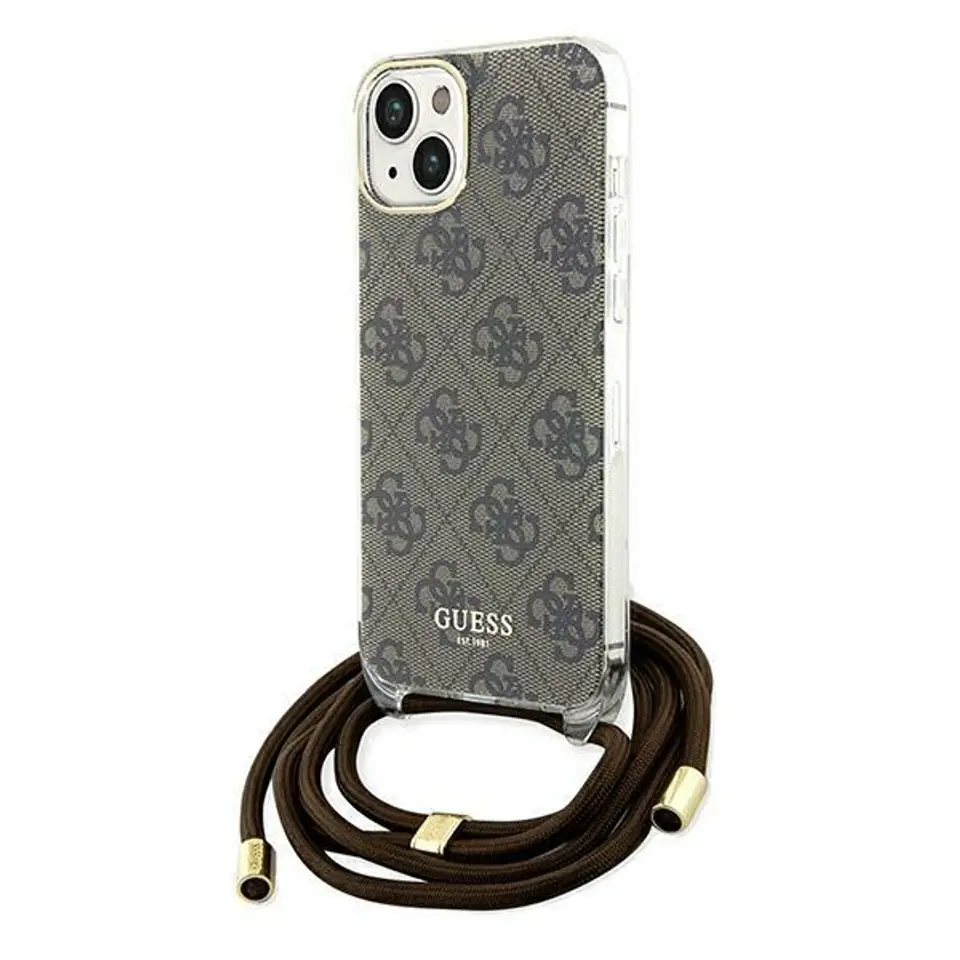 ⁨Guess GUHCP15SHC4SEW iPhone 15 / 14 / 13 6.1" brązowy/brown hardcase Crossbody Cord 4G Print⁩ w sklepie Wasserman.eu