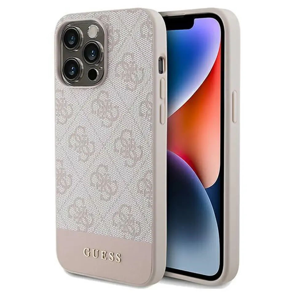 ⁨Guess GUHCP15XG4GLPI iPhone 15 Pro Max 6.7" różowy/pink hard case 4G Stripe Collection⁩ w sklepie Wasserman.eu