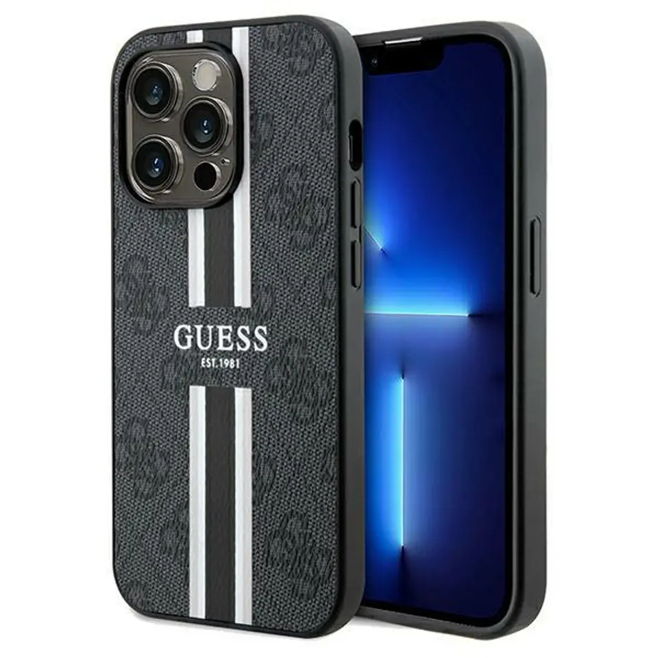 ⁨Guess GUHMP15XP4RPSK iPhone 15 Pro Max 6.7" czarny/black hardcase 4G Printed Stripes MagSafe⁩ w sklepie Wasserman.eu