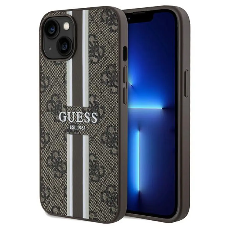 ⁨Guess GUHMP15SP4RPSW iPhone 15 / 14 / 13 6.1" brązowy/brown hardcase 4G Printed Stripes MagSafe⁩ w sklepie Wasserman.eu