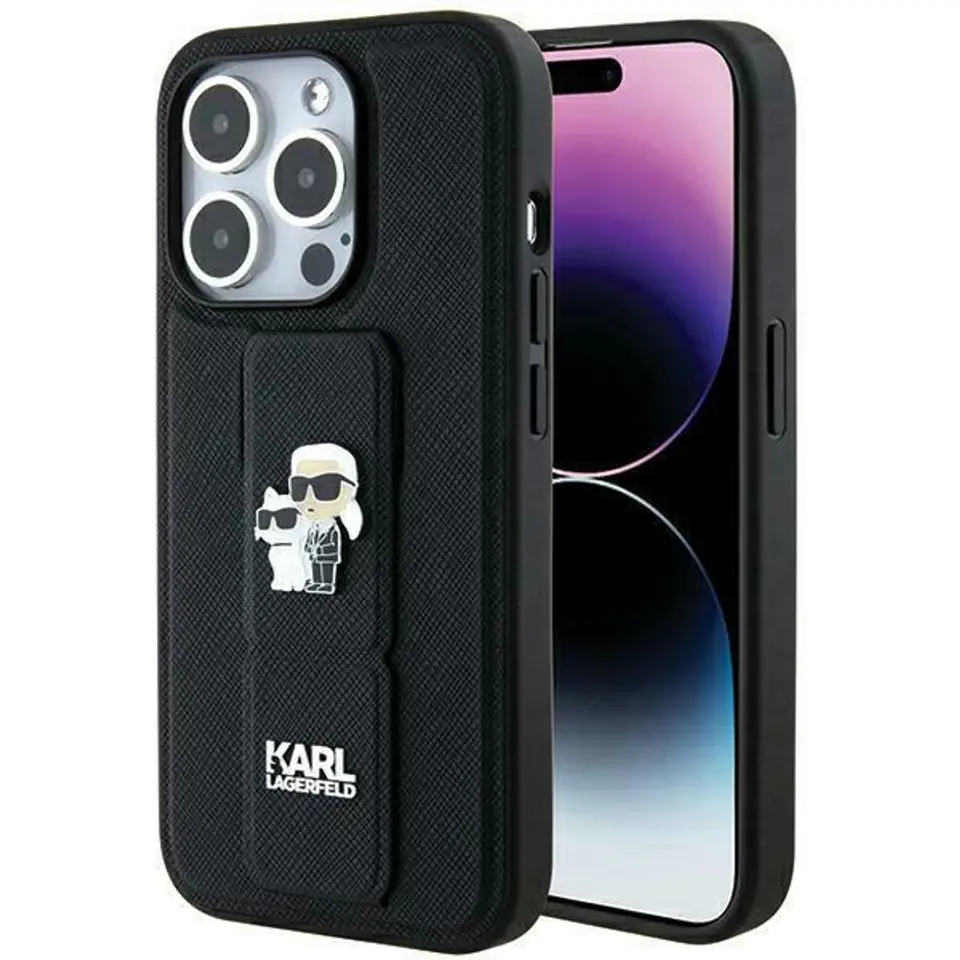 ⁨Karl Lagerfeld KLHCP13LGSAKCPK iPhone 13 Pro / 13 6.1" czarny/black hardcase Gripstand Saffiano Karl&Choupette Pins⁩ w sklepie Wasserman.eu