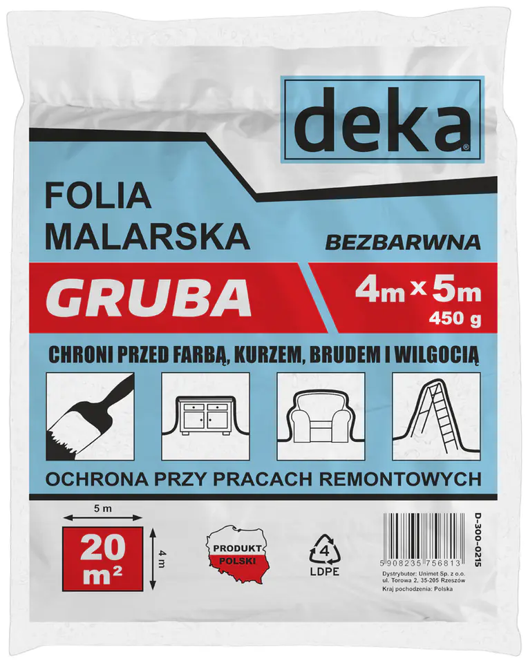 ⁨FOLIA MALARSKA GRUBA BEZBARWNA 4*5M 450G⁩ w sklepie Wasserman.eu