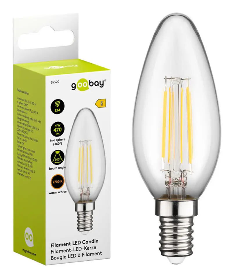 ⁨Żarówka LED FILAMENT 4W E14 2700K Candle Goobay E⁩ w sklepie Wasserman.eu