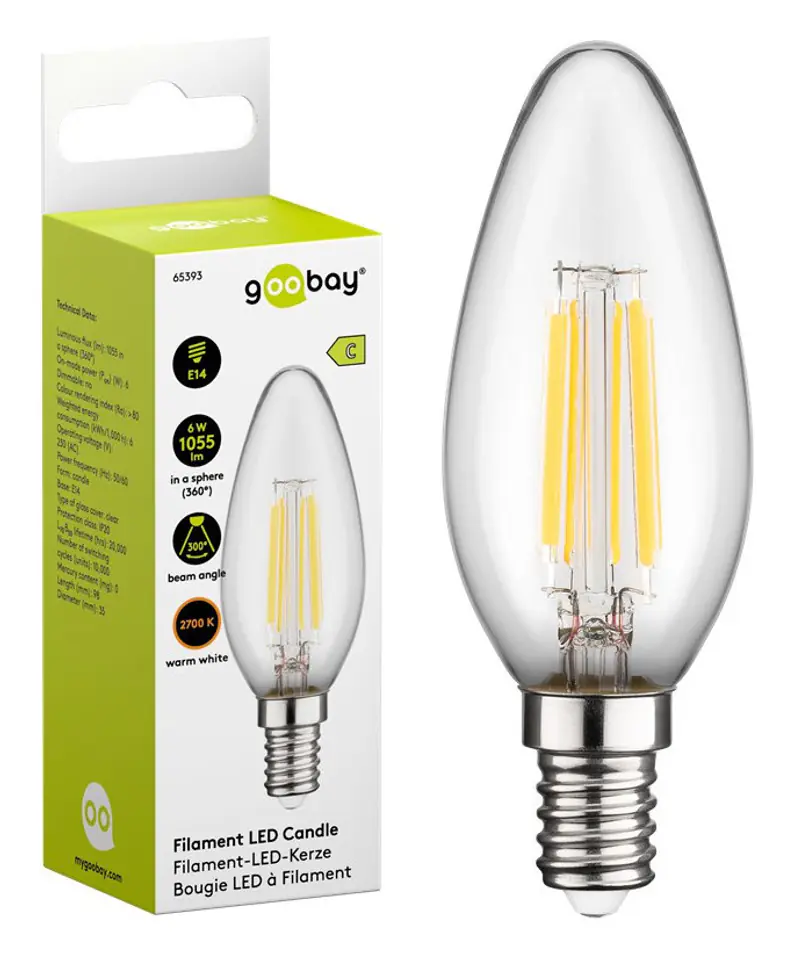 ⁨Żarówka LED FILAMENT 6W E14 2700K Candle Goobay C⁩ w sklepie Wasserman.eu