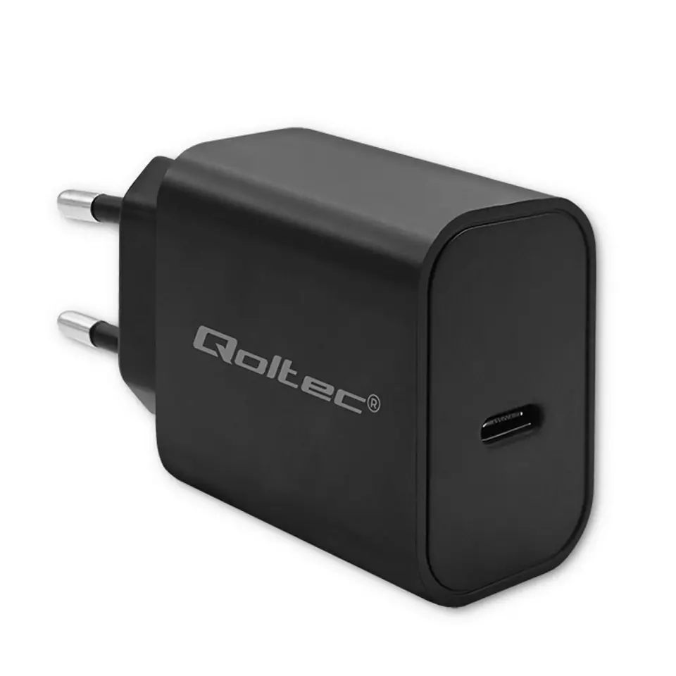 ⁨Qoltec Ładowarka Super Quick PD | USB-C | 20W | 5-12V | 1.67-3A | Czarna⁩ w sklepie Wasserman.eu