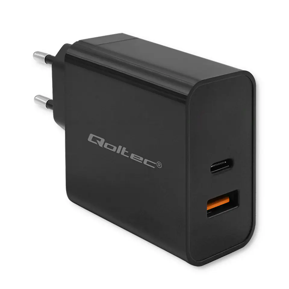 ⁨Qoltec Ładowarka Super Quick PD | 1xUSB-C | 1xUSB | 90W | 5-20V | 2.4-4.35A |  Czarna⁩ w sklepie Wasserman.eu