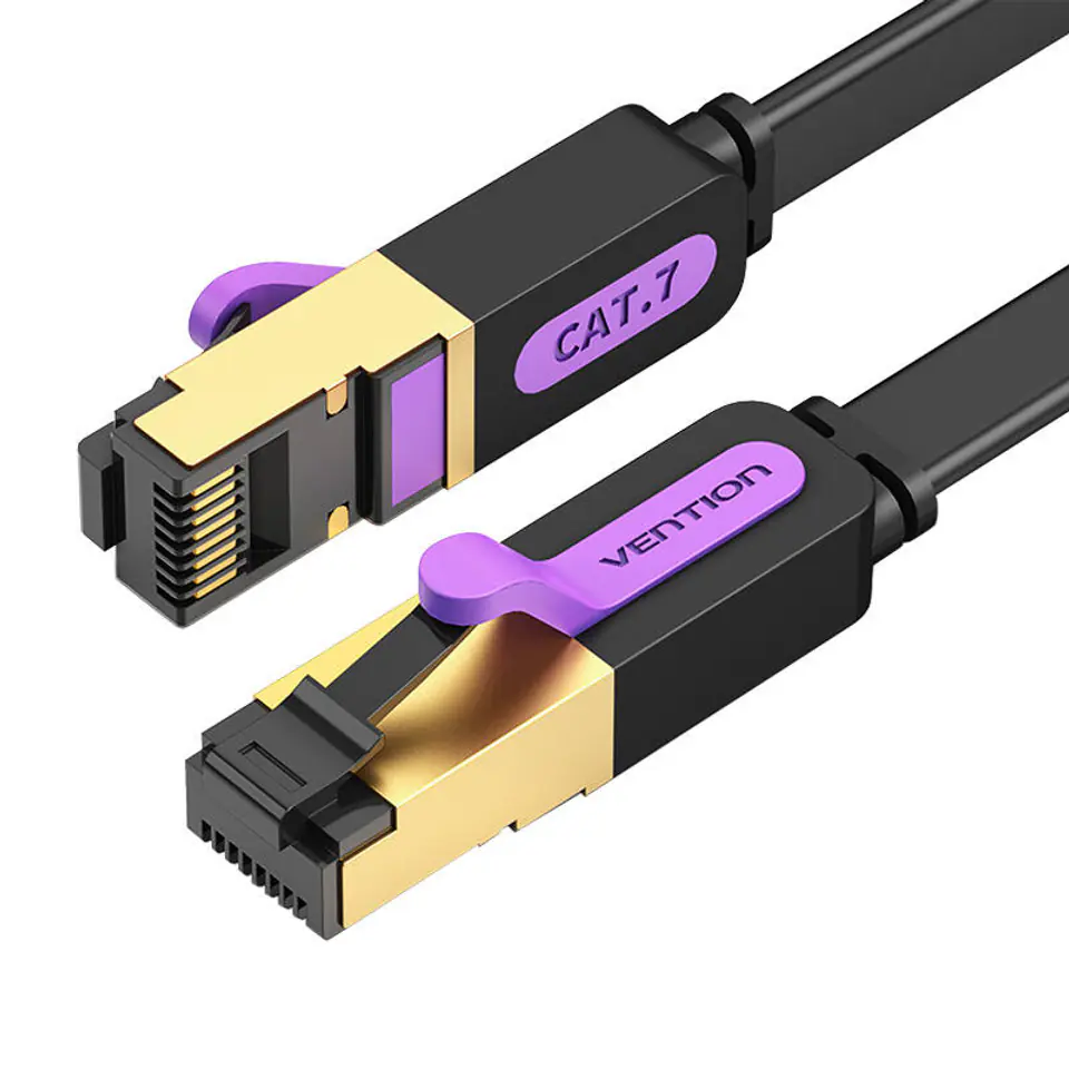 ⁨Płaski kabel sieciowy UTP CAT7 Vention ICABD RJ45 Ethernet 10Gbps 0,5m czarny⁩ w sklepie Wasserman.eu