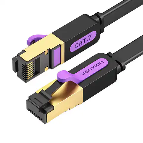 ⁨Płaski kabel sieciowy CAT7 Vention ICABG RJ45 Ethernet 10Gbps 1,5m czarny⁩ w sklepie Wasserman.eu