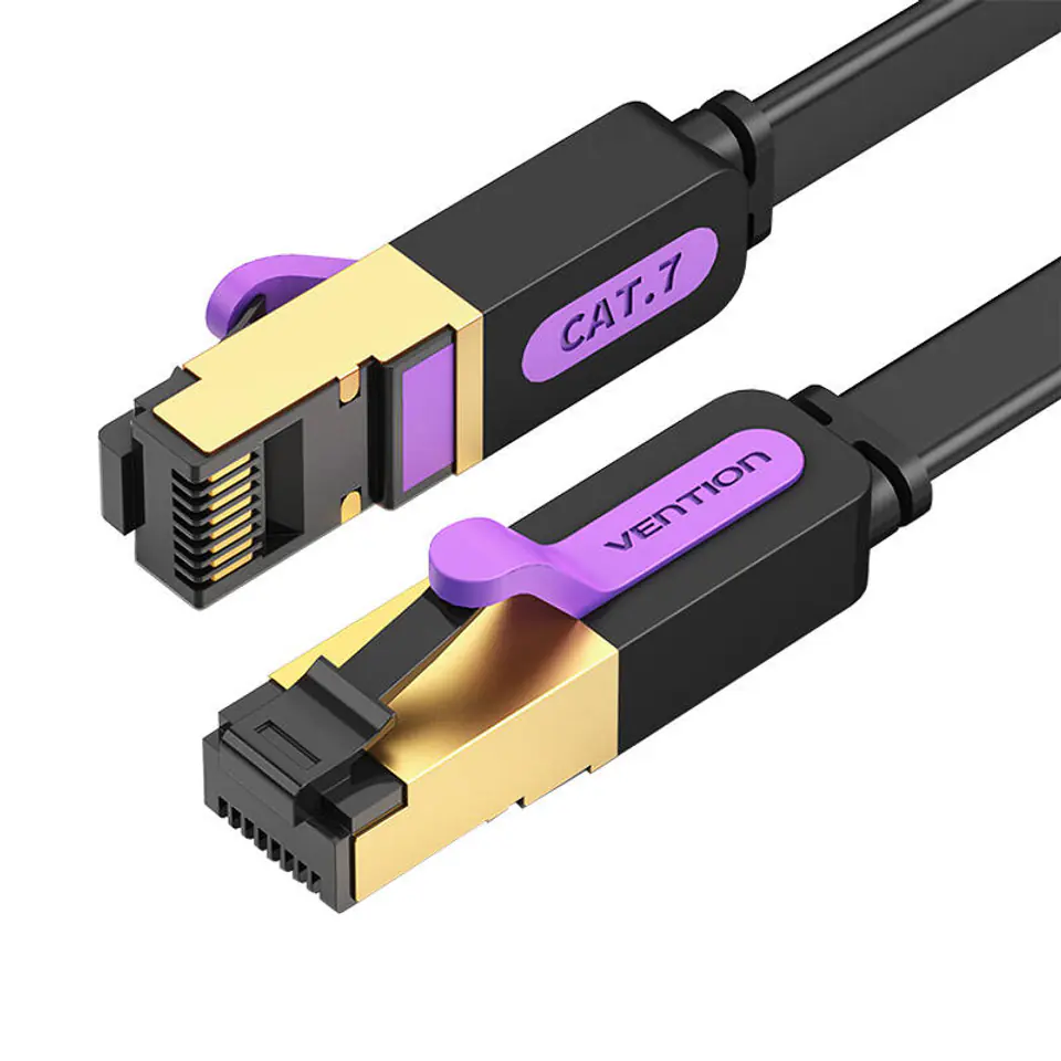 ⁨Płaski kabel sieciowy UTP CAT7 Vention ICABL RJ45 Ethernet 10Gbps 10m czarny⁩ w sklepie Wasserman.eu