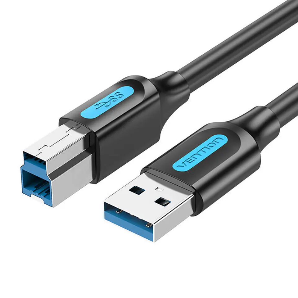 ⁨Kabel do drukarki USB 3.0 A do B Vention COOBF 2A 1m czarny PVC⁩ w sklepie Wasserman.eu