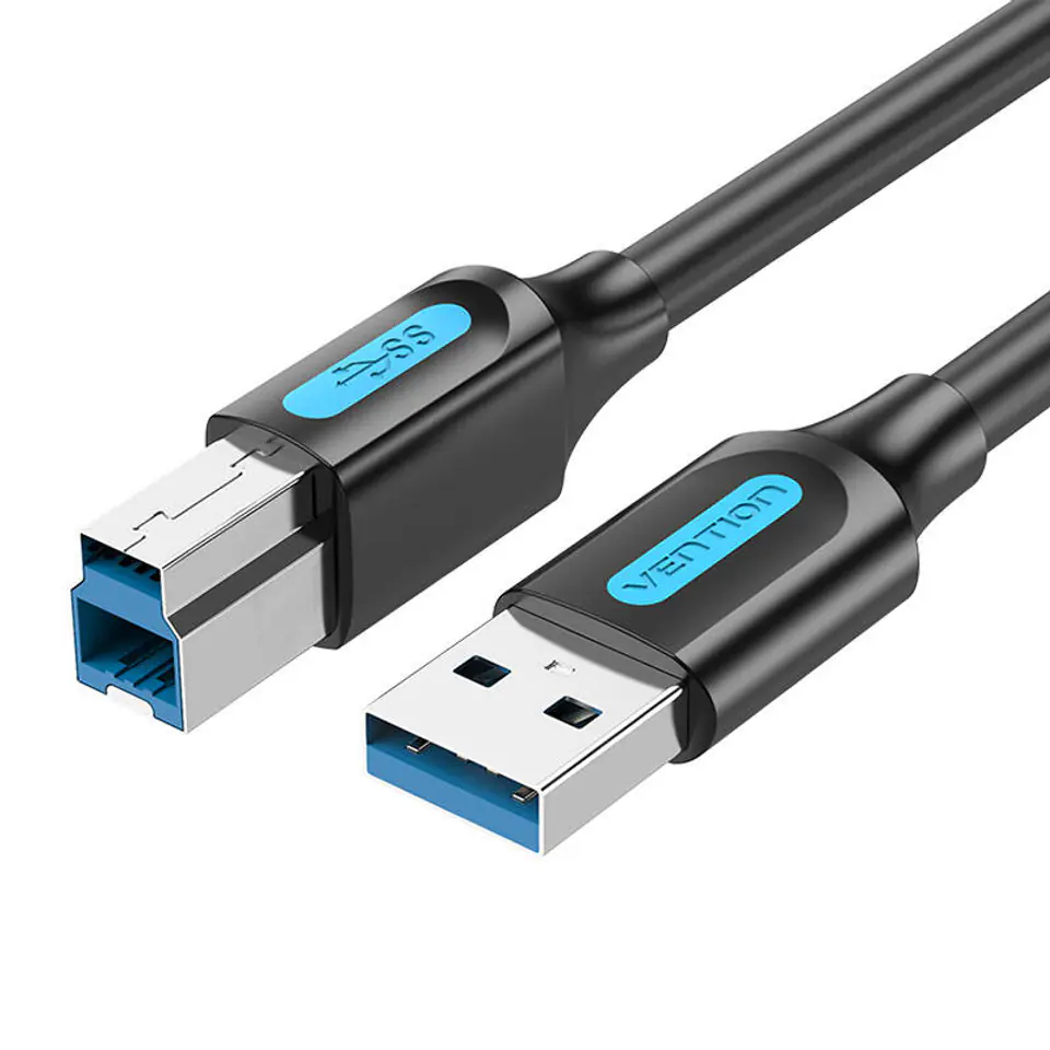 ⁨Kabel do drukarki USB 3.0 A do B Vention COOBI 2A 3m Czarny PVC⁩ w sklepie Wasserman.eu