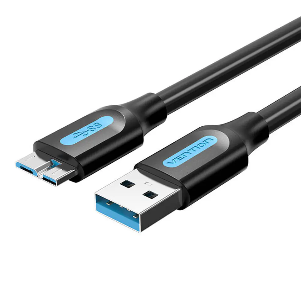 ⁨Kabel płaski USB 3.0 A do Micro-B Vention COPBI 2A 3m czarny PVC⁩ w sklepie Wasserman.eu