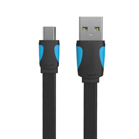 ⁨Płaski kabel USB 2.0 A do Mini 5 pinowy Vention VAS-A14-B050 2A 0,5m czarny⁩ w sklepie Wasserman.eu