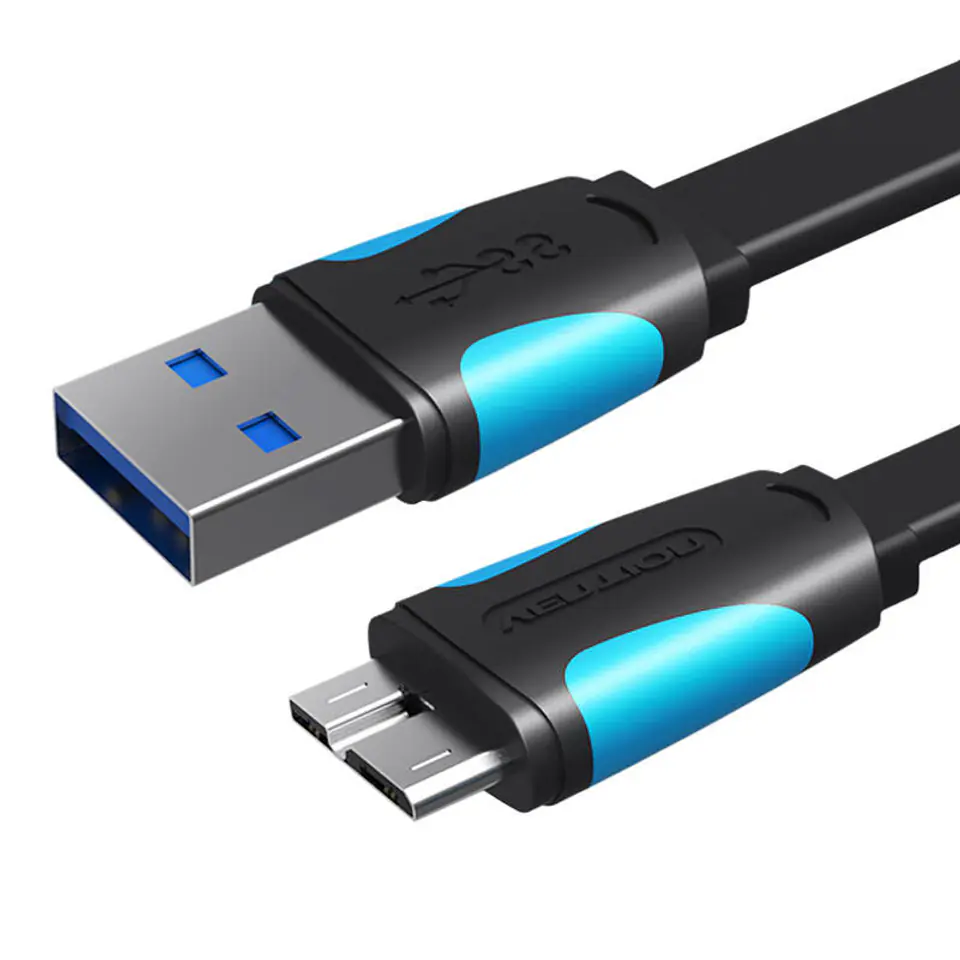 ⁨Płaski kabel USB 3.0 A do Micro B Vention VAS-A12-B025 0,25m czarny⁩ w sklepie Wasserman.eu