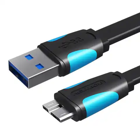 ⁨Płaski kabel USB 3.0 A do Micro B Vention VAS-A12-B050 0,5m czarny⁩ w sklepie Wasserman.eu