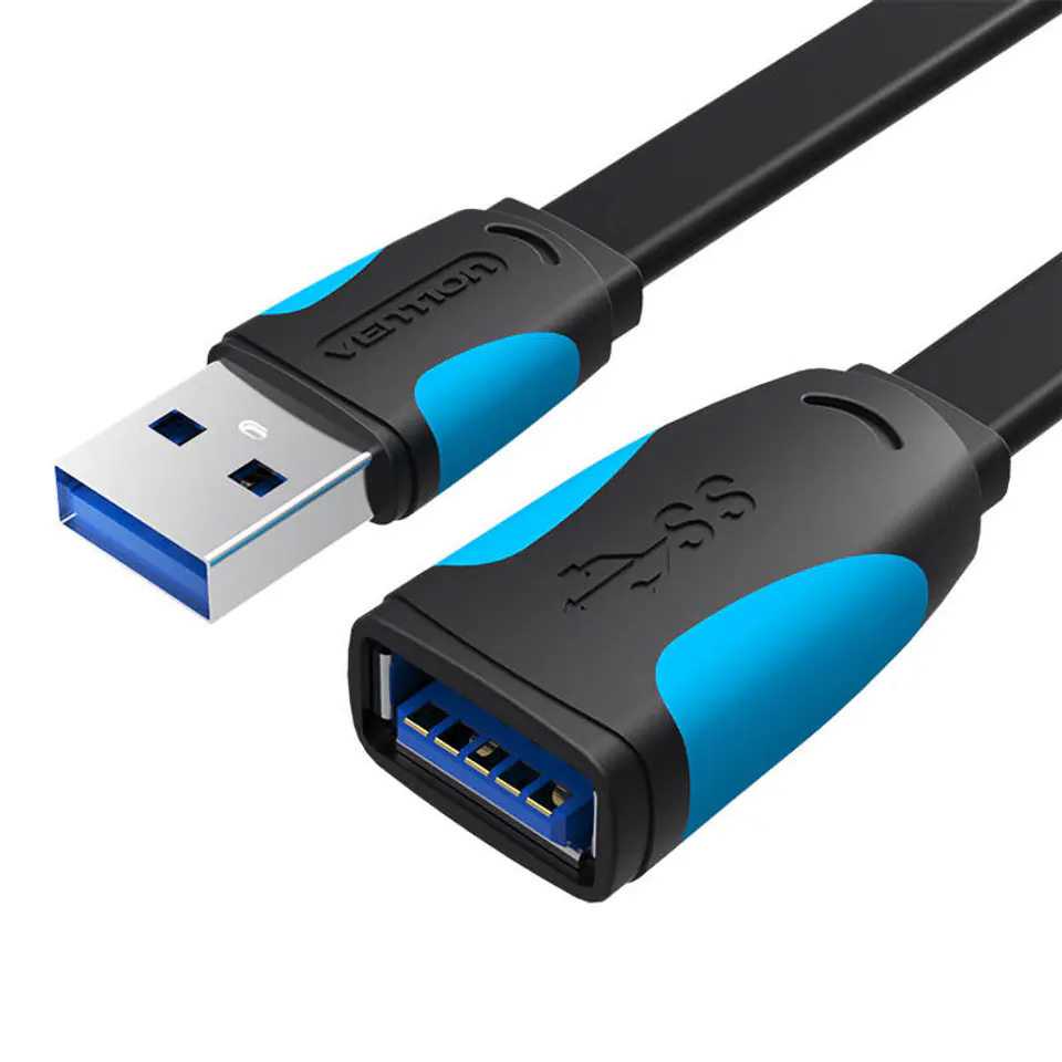 ⁨Płaski przedłużacz USB3.0 Vention VAS-A13-B100 1m Czarny⁩ w sklepie Wasserman.eu