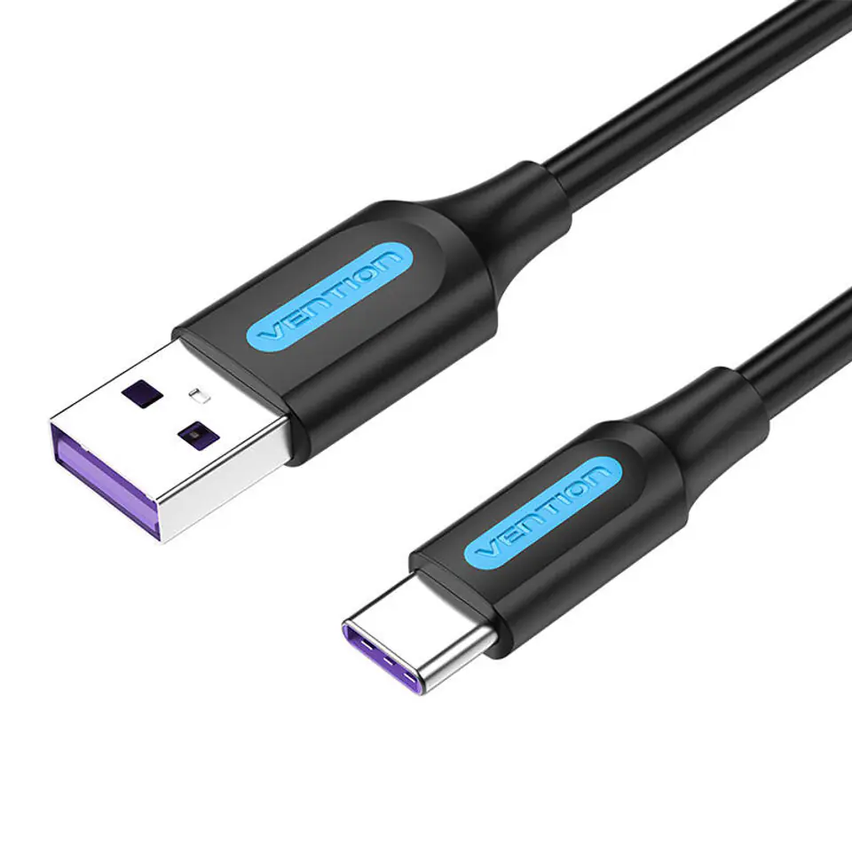 ⁨Kabel USB 2.0 A do USB-C Vention CORBF 5A 1m Czarny PVC⁩ w sklepie Wasserman.eu