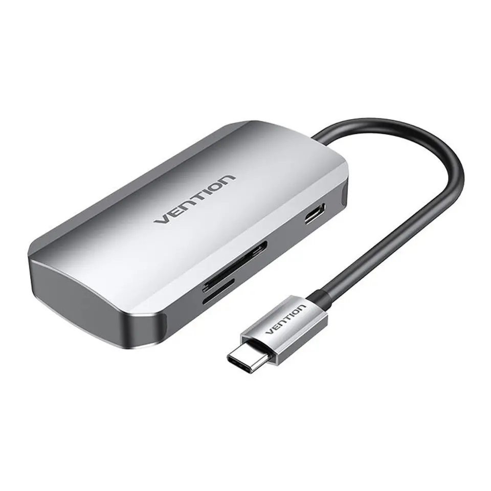 ⁨Stacja dokująca USB-C na 3x USB3.0, SD, TF, PD 0,15m Vention TNHHB szary⁩ w sklepie Wasserman.eu