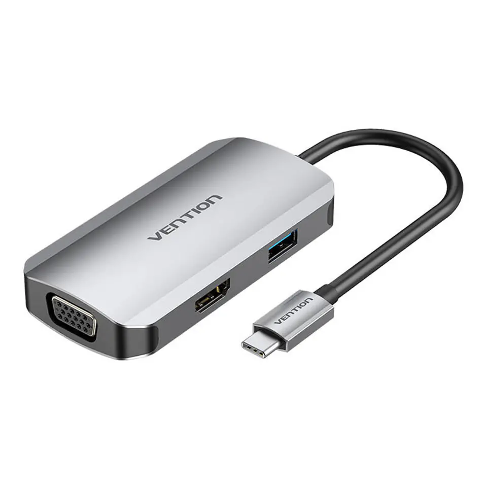 ⁨Stacja dokująca USB-C do HDMI, VGA, USB 3.0, PD 0,15m Vention TOAHB szary⁩ w sklepie Wasserman.eu