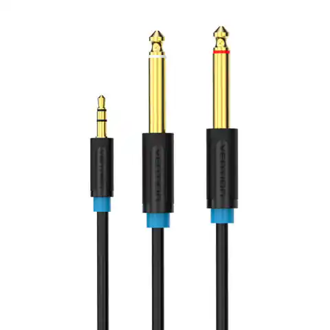 ⁨Kabel audio 3,5mm TRS do 2x 6,35mm Vention BACBF 1m czarny⁩ w sklepie Wasserman.eu