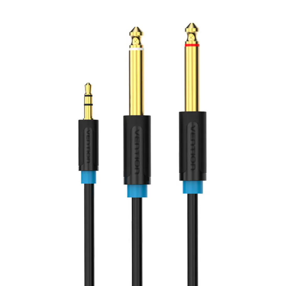 ⁨Kabel audio TRS 3,5mm na 2x 6,35mm Vention BACBJ 5m czarny⁩ w sklepie Wasserman.eu