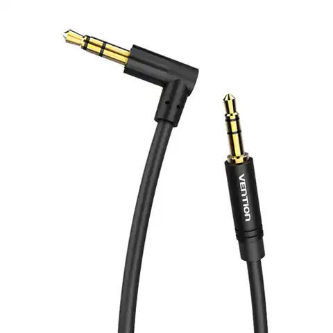 ⁨Kabel audio AUX 3,5mm do kątowy 90° 3,5mm Vention BAKBF-T 1m Czarny⁩ w sklepie Wasserman.eu