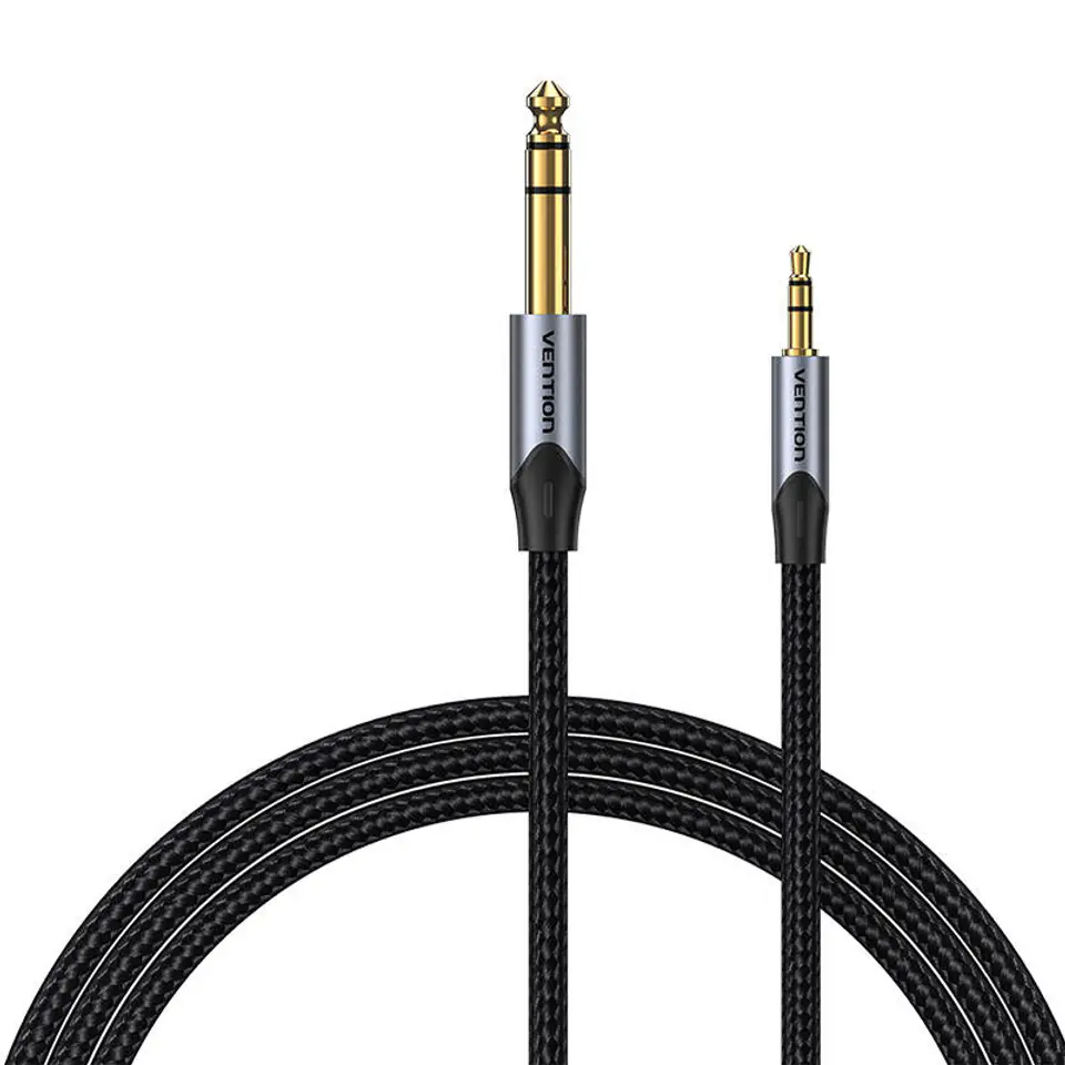 ⁨Kabel audio 3,5mm TRS do 6,35mm Vention BAUHF 1m Szary⁩ w sklepie Wasserman.eu