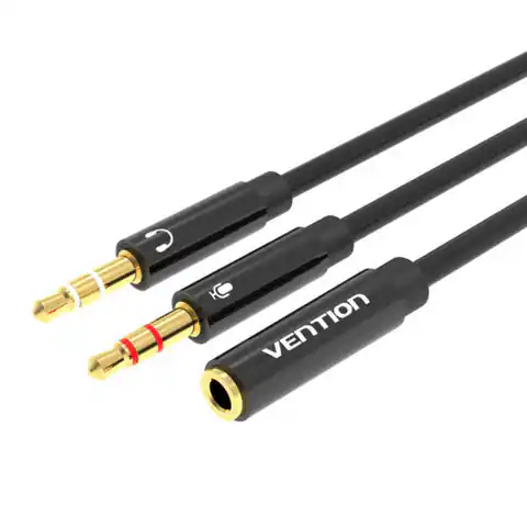⁨Kabel audio 2x 3,5mm męski do 4 biegunowego żeńskiego 3,5mm Vention BBTBY  0,3m czarny⁩ w sklepie Wasserman.eu