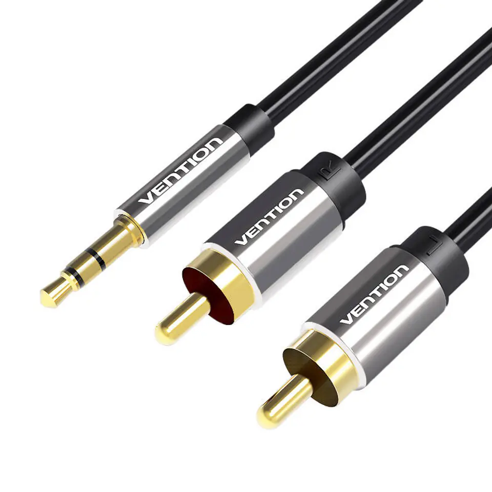 ⁨Kabel audio 3,5mm męski do 2x RCA męski Vention BCFBH 2m czarny⁩ w sklepie Wasserman.eu