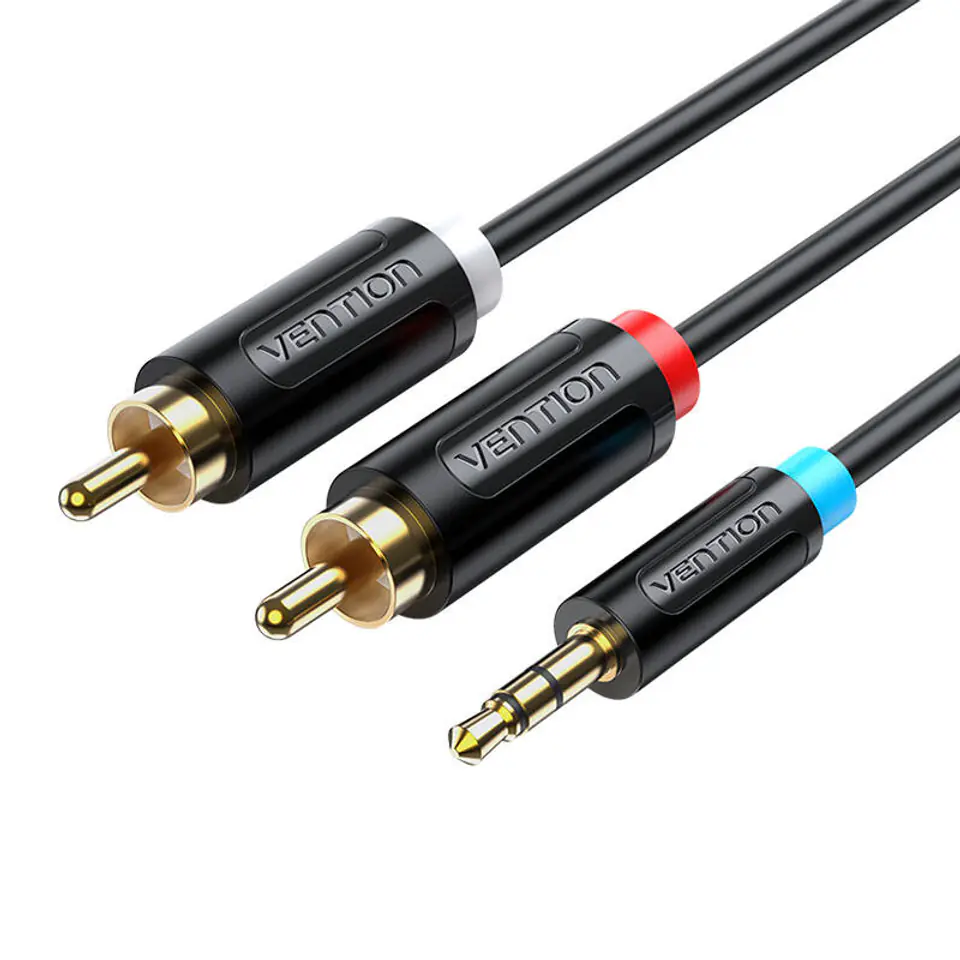 ⁨Kabel audio 3,5mm do 2x RCA Vention BCLBG 1,5m czarny⁩ w sklepie Wasserman.eu