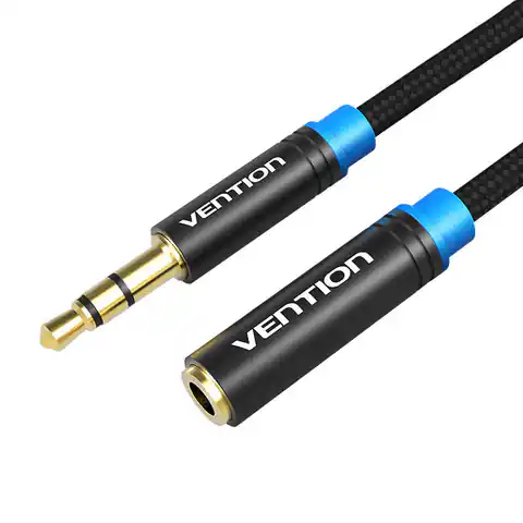 ⁨Kabel audio 3,5mm męsko-żeński w bawełnianym oplocie Vention VAB-B06-B200-M 2m czarny⁩ w sklepie Wasserman.eu