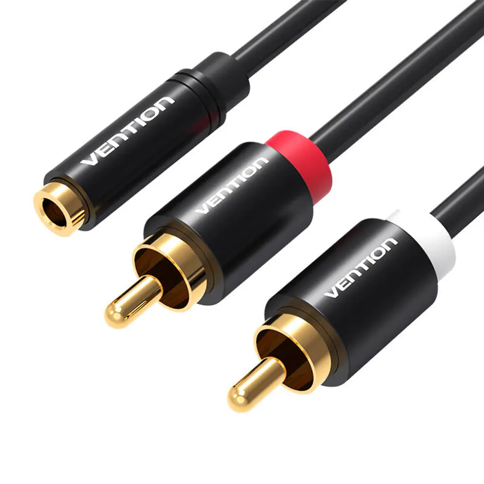 ⁨Kabel audio 3,5mm żeński na 2x RCA męski Vention VAB-R01-B150 1,5m czarny⁩ w sklepie Wasserman.eu