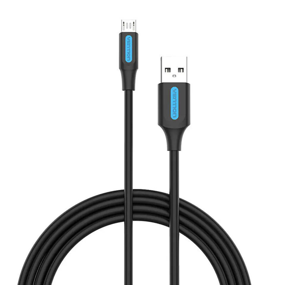 ⁨Kabel USB 2.0 A do Micro USB Vention COLBD 3A 0,5m czarny⁩ w sklepie Wasserman.eu