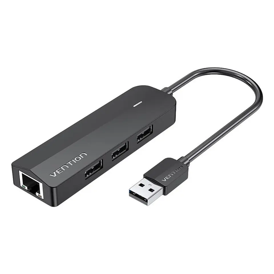 ⁨Hub USB 2.0 z 3 portami i adapterem Ethernet 100Mb/s Vention CHPBB 0,15m czarny⁩ w sklepie Wasserman.eu