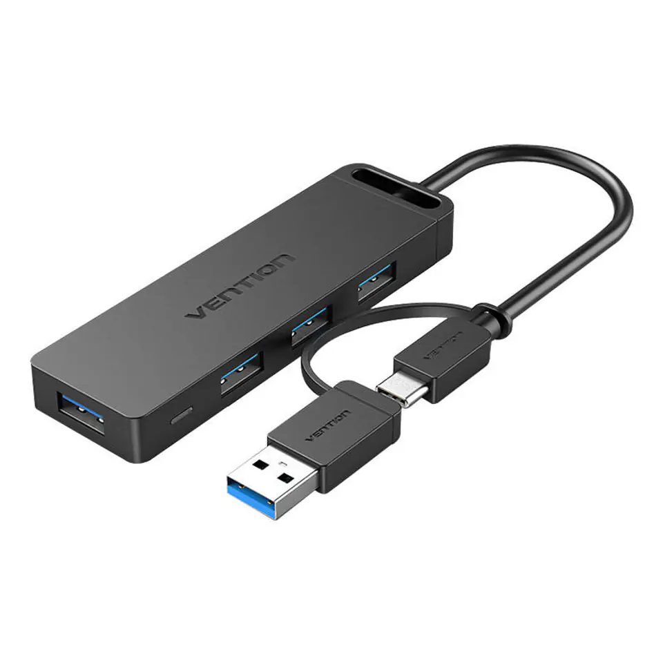 ⁨Hub 2 w 1 z interfejsem USB-C, 4 portami USB 3.0 oraz zasilaniem Vention CHTBB 0,15 m⁩ w sklepie Wasserman.eu