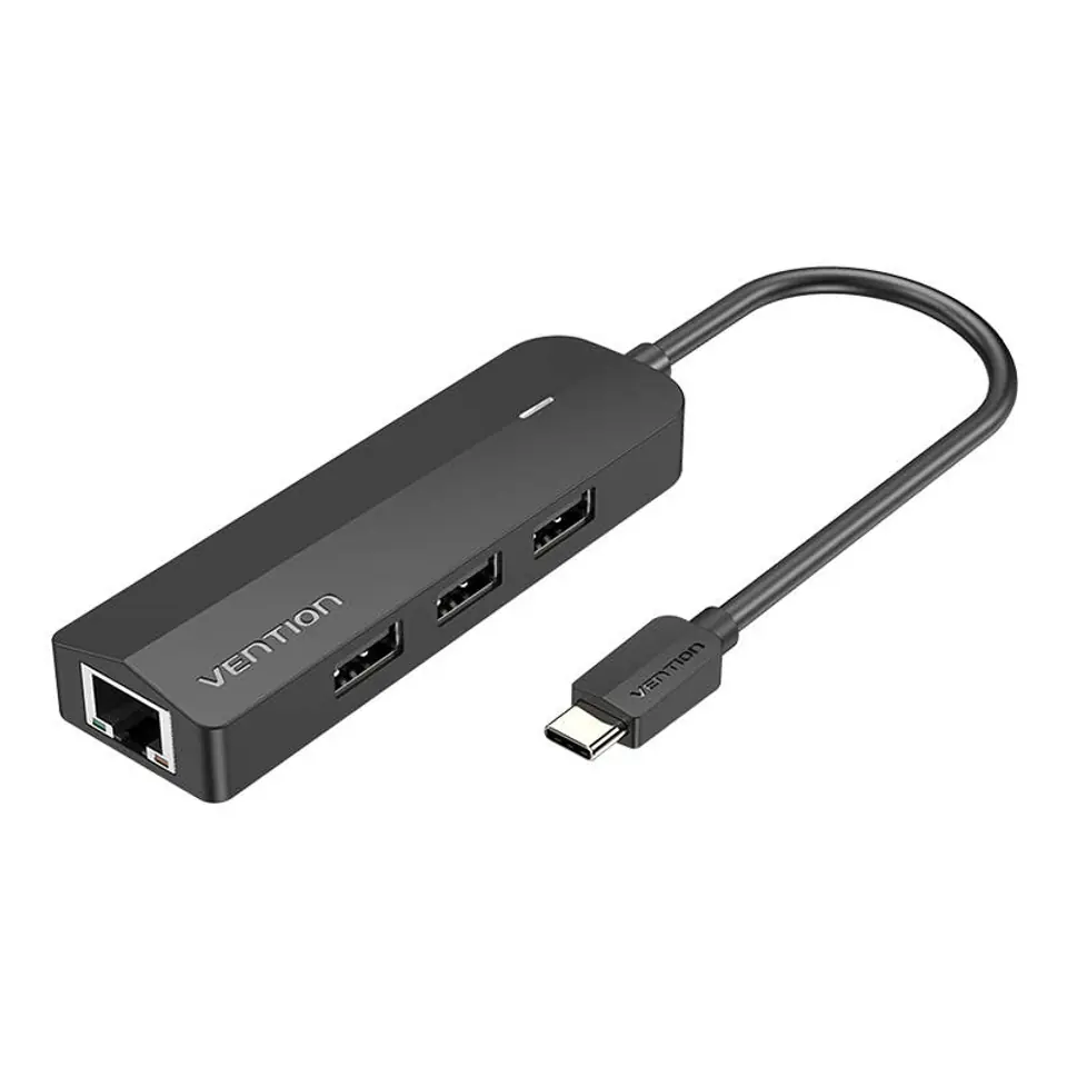 ⁨Hub USB-C do 3x USB 2.0, RJ45, Micro USB Vention TGOBB 0,15m Czarny⁩ w sklepie Wasserman.eu