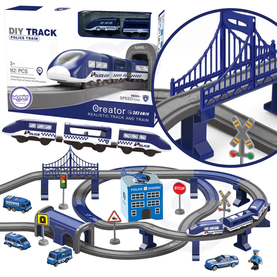 ⁨WOOPIE Kolejka Elektryczna Tor Samochodowy Komisariat Policji Helikopter Auta 92 el.⁩ w sklepie Wasserman.eu