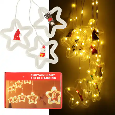 ⁨Lampki LED kurtyna z figurkami Boże Narodzenie 3m 125LED 10 żarówek ciepły biały zasilanie sieciowe⁩ w sklepie Wasserman.eu