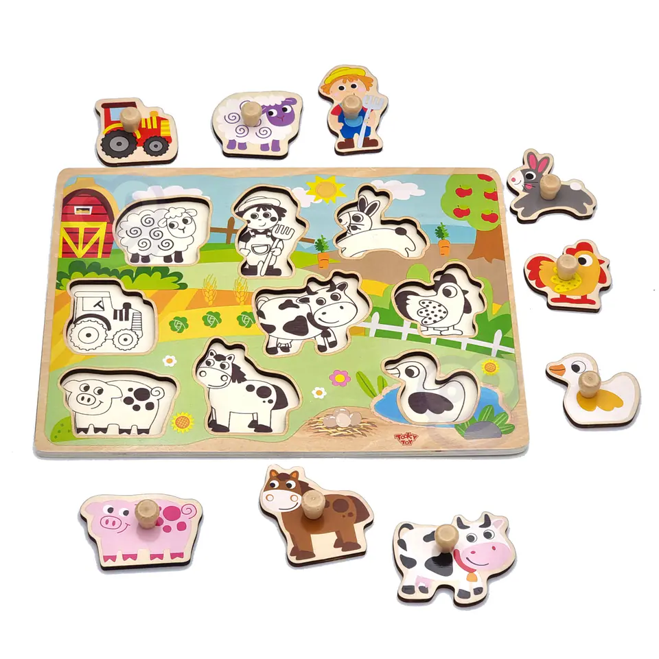 ⁨TOOKY TOY Drewniane Puzzle Montessori Farma z Pinezkami Do Dopasowania⁩ w sklepie Wasserman.eu