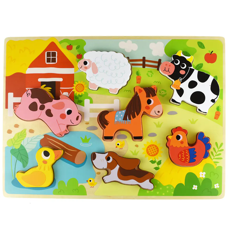 ⁨Tooky Toy Drewniane Puzzle Montessori Zwierzątka Farma Dopasuj Kształty⁩ w sklepie Wasserman.eu