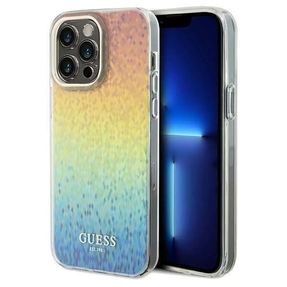 ⁨Oryginalne Etui IPHONE 13 PRO Guess Hardcase IML Faceted Mirror Disco Iridescent (GUHCP13LHDECMI) wielokolorowe⁩ w sklepie Wasserman.eu